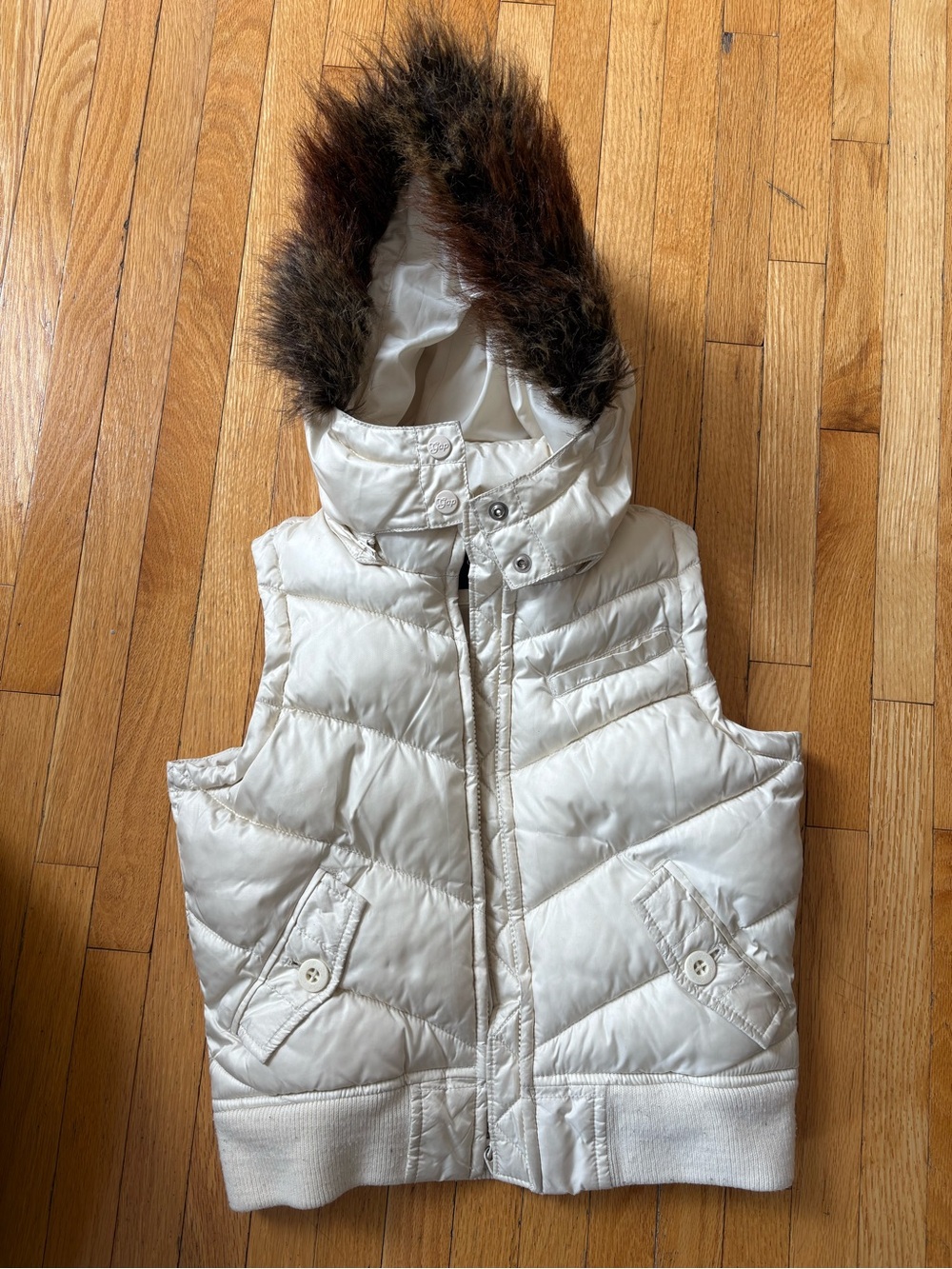 GAP Cream Kids Puffer Vest with Navy Label